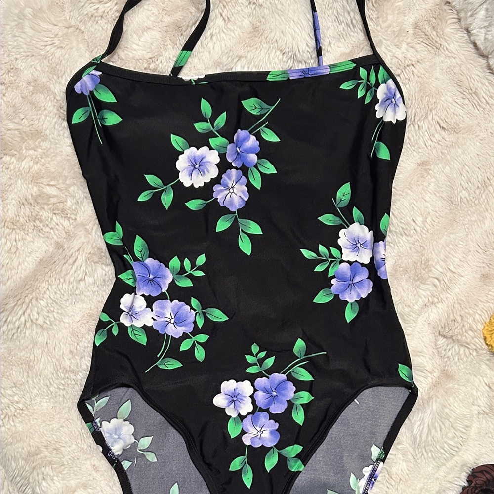 3/$20Jones New York Black Floral One Piece Swimsuit